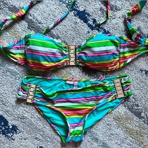 Trina Turk Authentic Stripe and Hardware Swimsuit Set